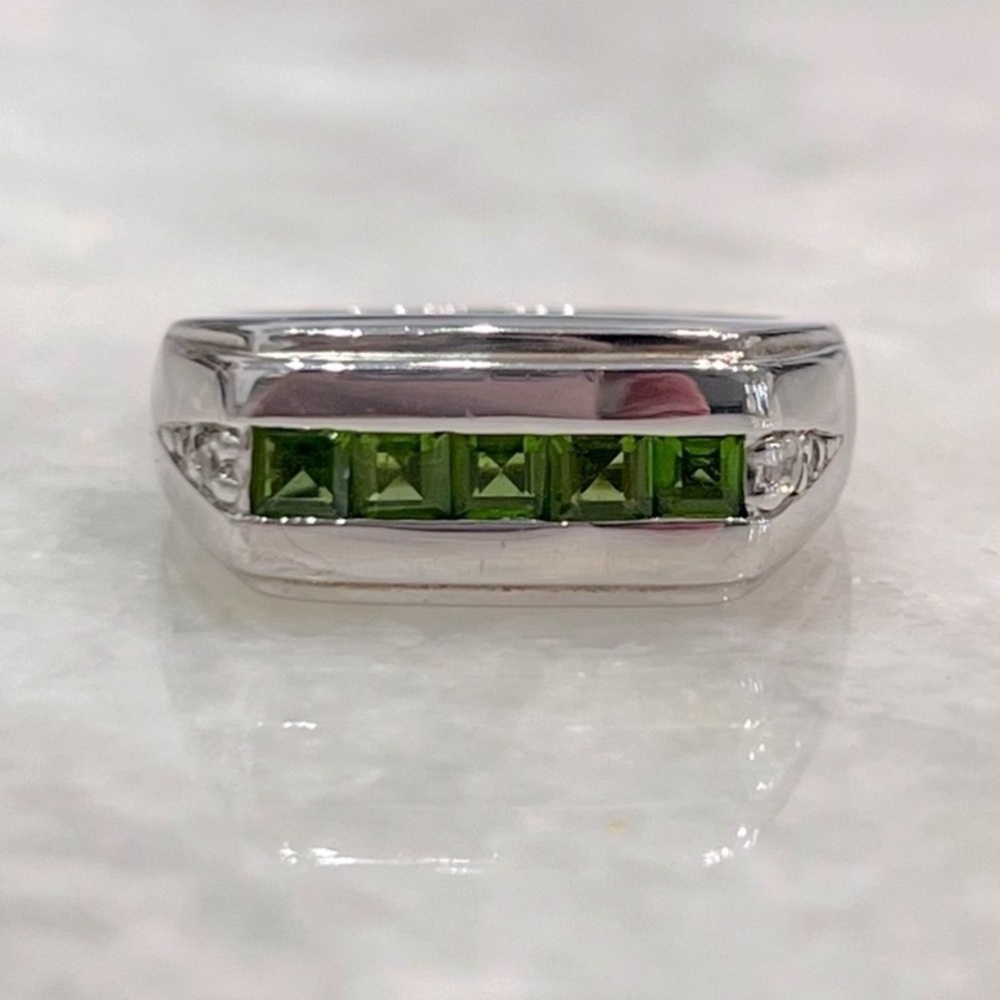 Russian Diopside Zircon Sterling Silver Bar Ring